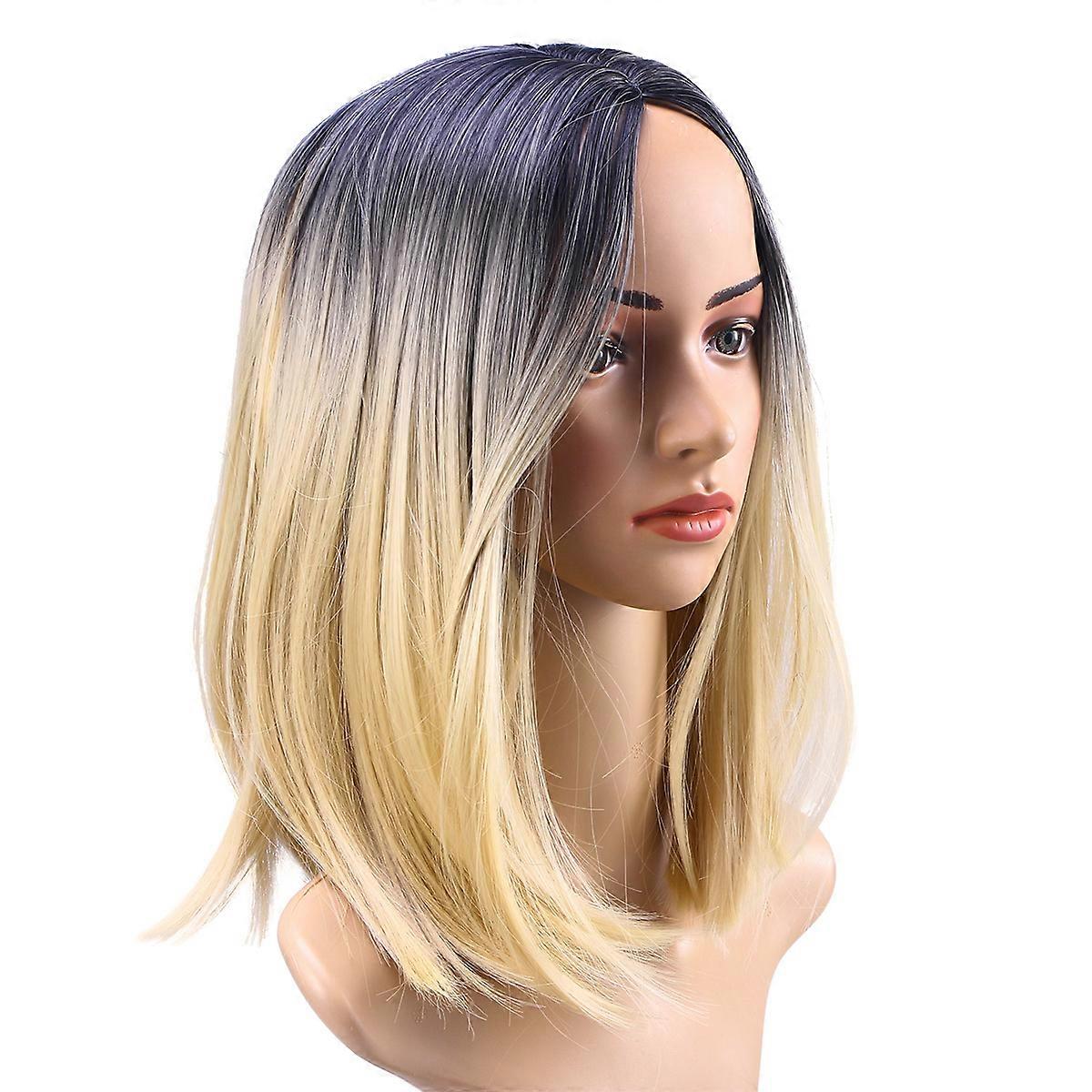 Gradient Short Wigs Bob Style Cosplay Party Stylish Design Synthetic High Temperature Fiber Stretchable 1Set