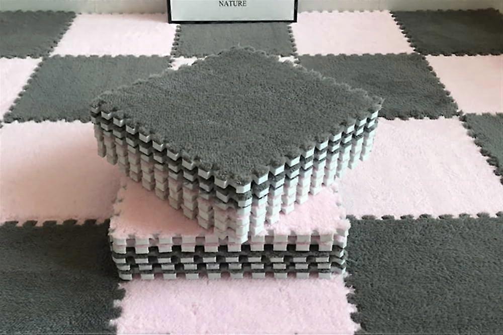 Square Carpet Tile Puzzle Thick Interlocking Play Mat Soft Floor Cushion 10 Pieces PinkGray