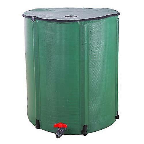 Foldable rain barrel with filter and drain tap, portable and spacesaving solution for garden water storage, 50 gallons, green.