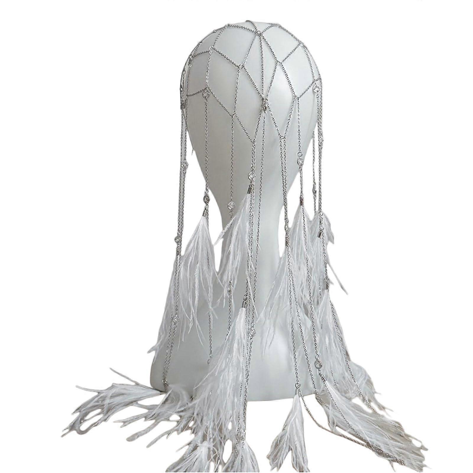 Feathered Tassel Headband Handmade Silver Color For Special Occasions And Everyday Wear