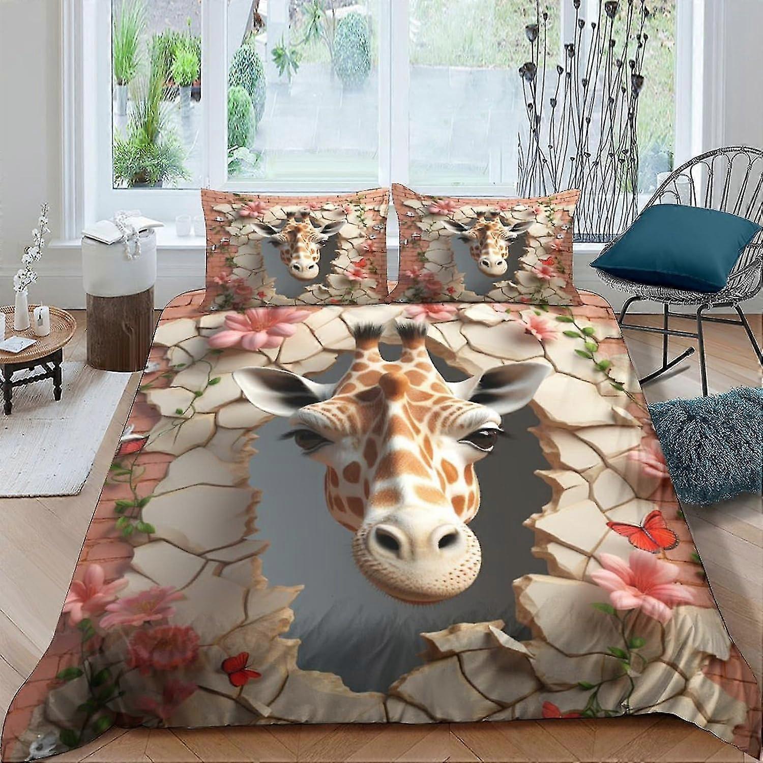 Set di biancheria da letto in microfibra con copripiumino giraffa, copripiumino in stile divertente con stampa 3D, con chiusura a cerniera, morbido per Comforter Cove