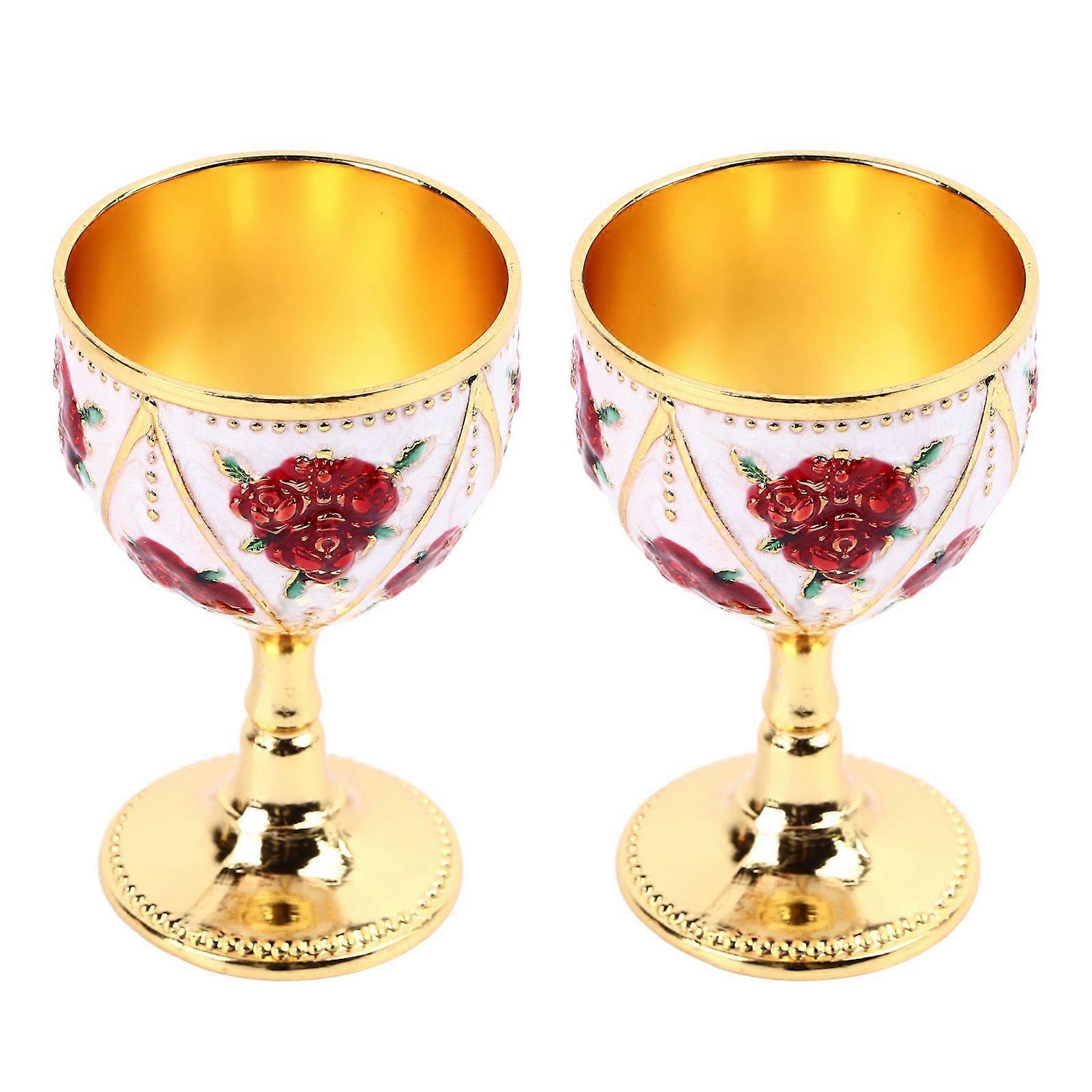 2025 Latest Model 2pcs Vintage Metal Wine Cup Metal Embossed Wine Glasses