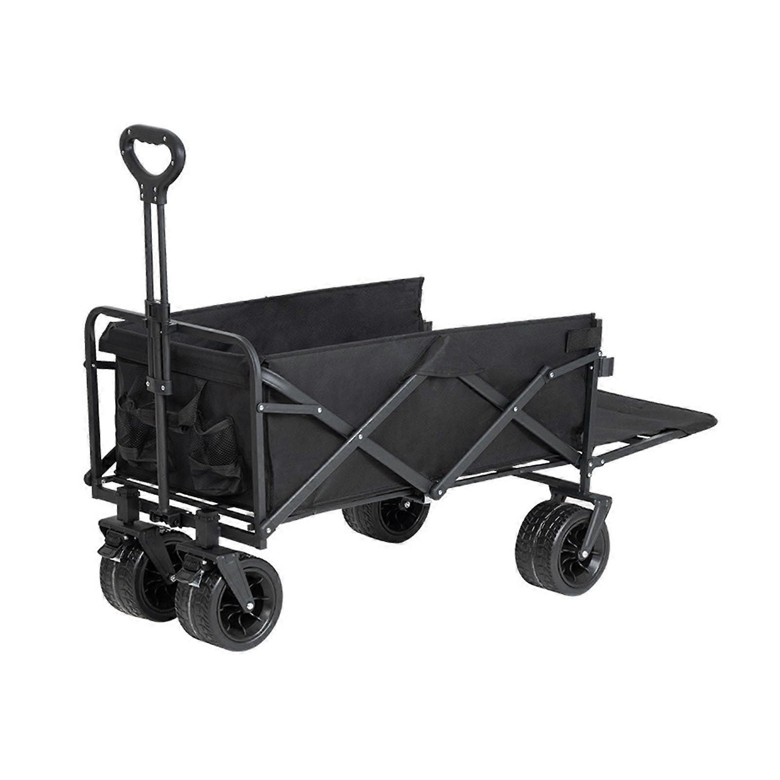 Foldable Cart, Folding Wagon with Wheels, 200L, Large Capacity, Sturdy, Lightweight, Portable, for Camping, Garden, Beach, and Shopping (Black)