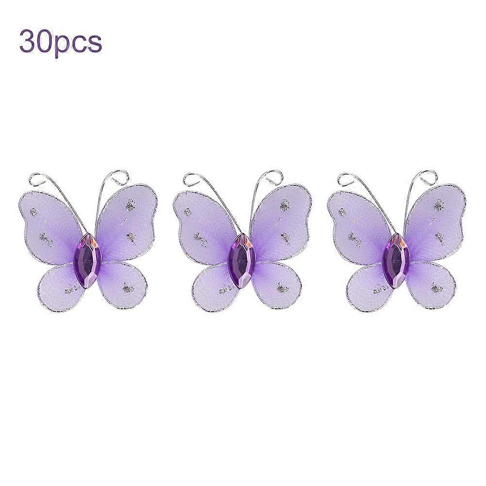 2025 Latest Model  30pcs Wired Mesh Glitter Butterflies with Artificial Gem