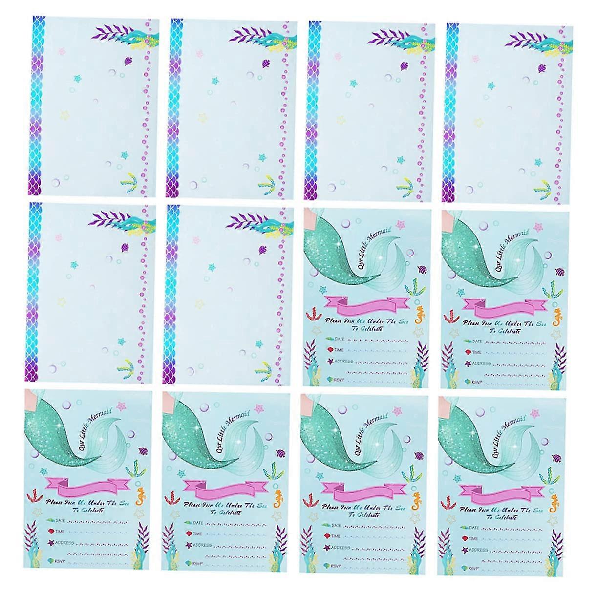 12 Sets of Mermaid Birthday Invitation Cards for Mermaid, Mermaid Party, Prom, Paper Jam, Pool Party Greeting Cards