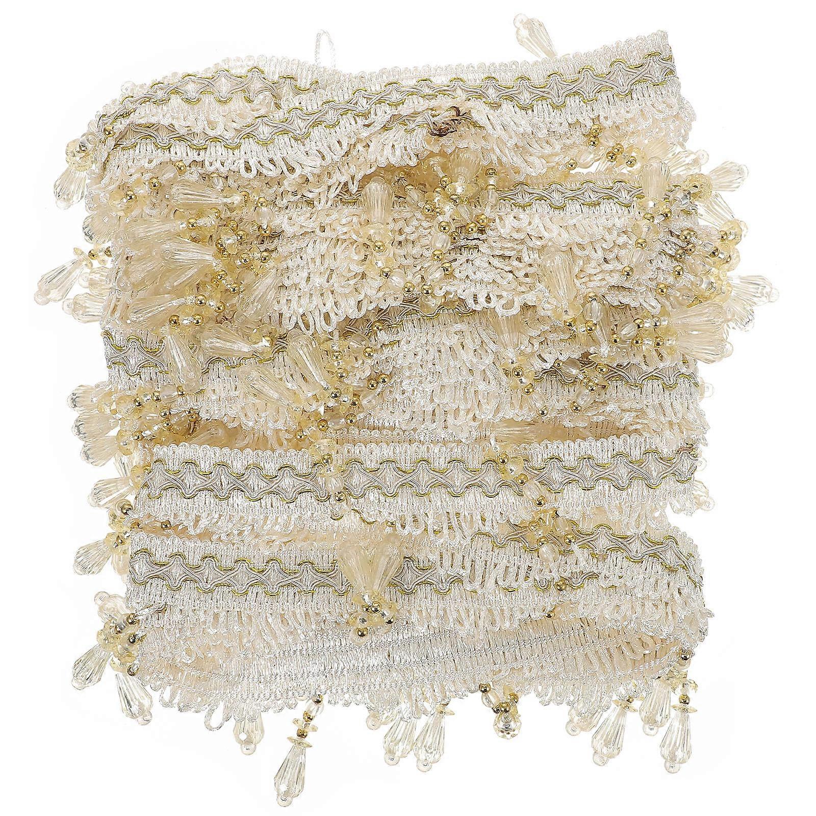 White Lacework Bead Curtain Decor for Home Embellishment and DIY Projects in Polyester Silk with Crystal Details