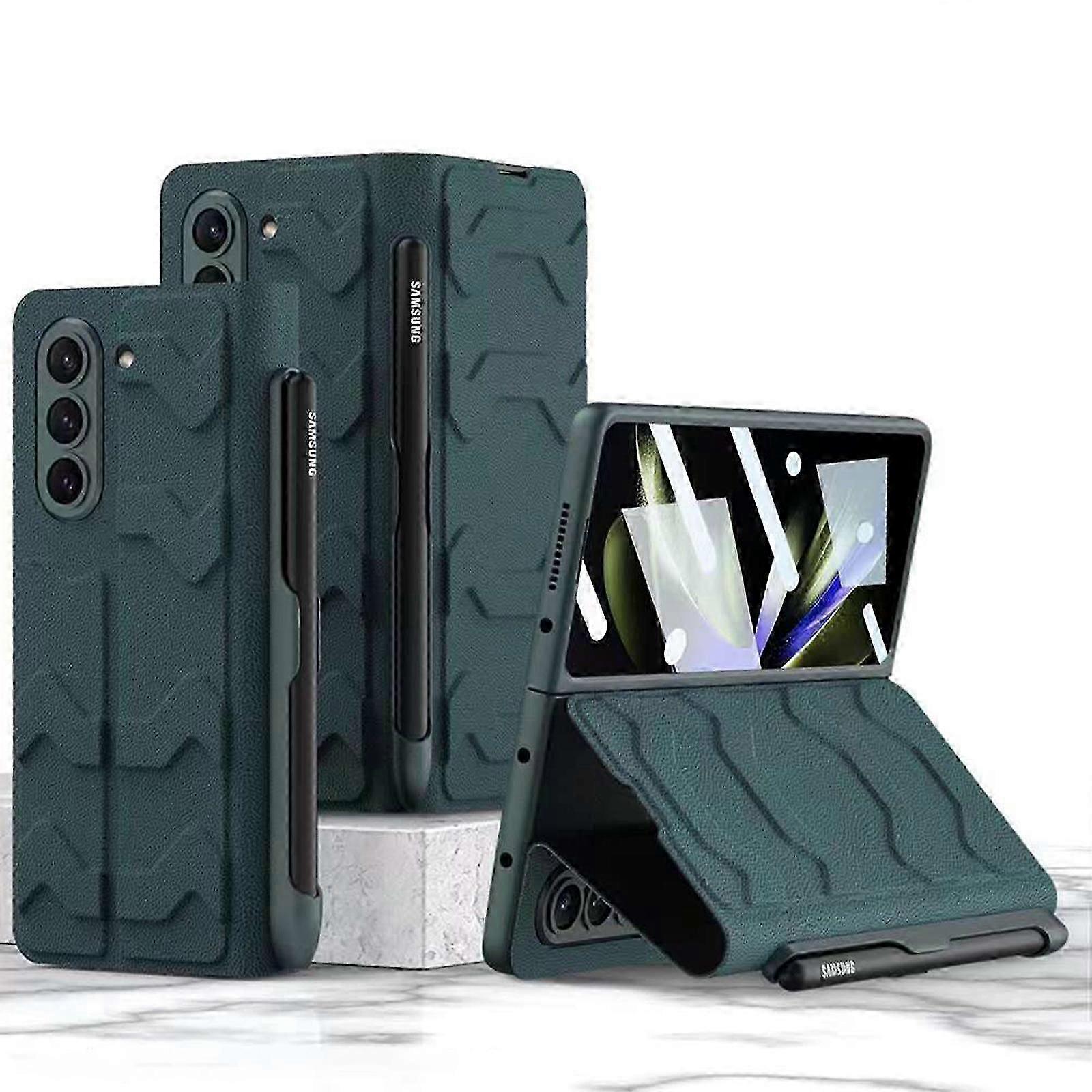Z Fold 5 için Deri Kılıf, S Kalem Tutuculu + Ekran Koruyuculu Kılıf, Menteşe Koruma Kapağı Kılıf Katlama 5 5G Kılıf Standı