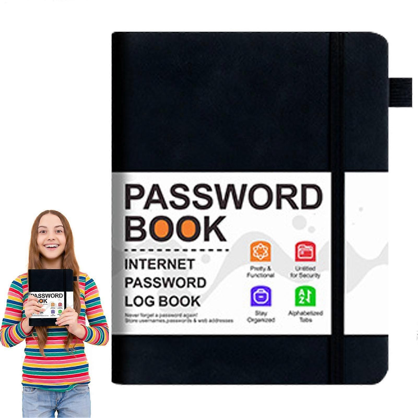 Password Book Alphabetic Tabs Password Organizer for Website Logins, Account Details and Contacts - Pocket-Sized, Black