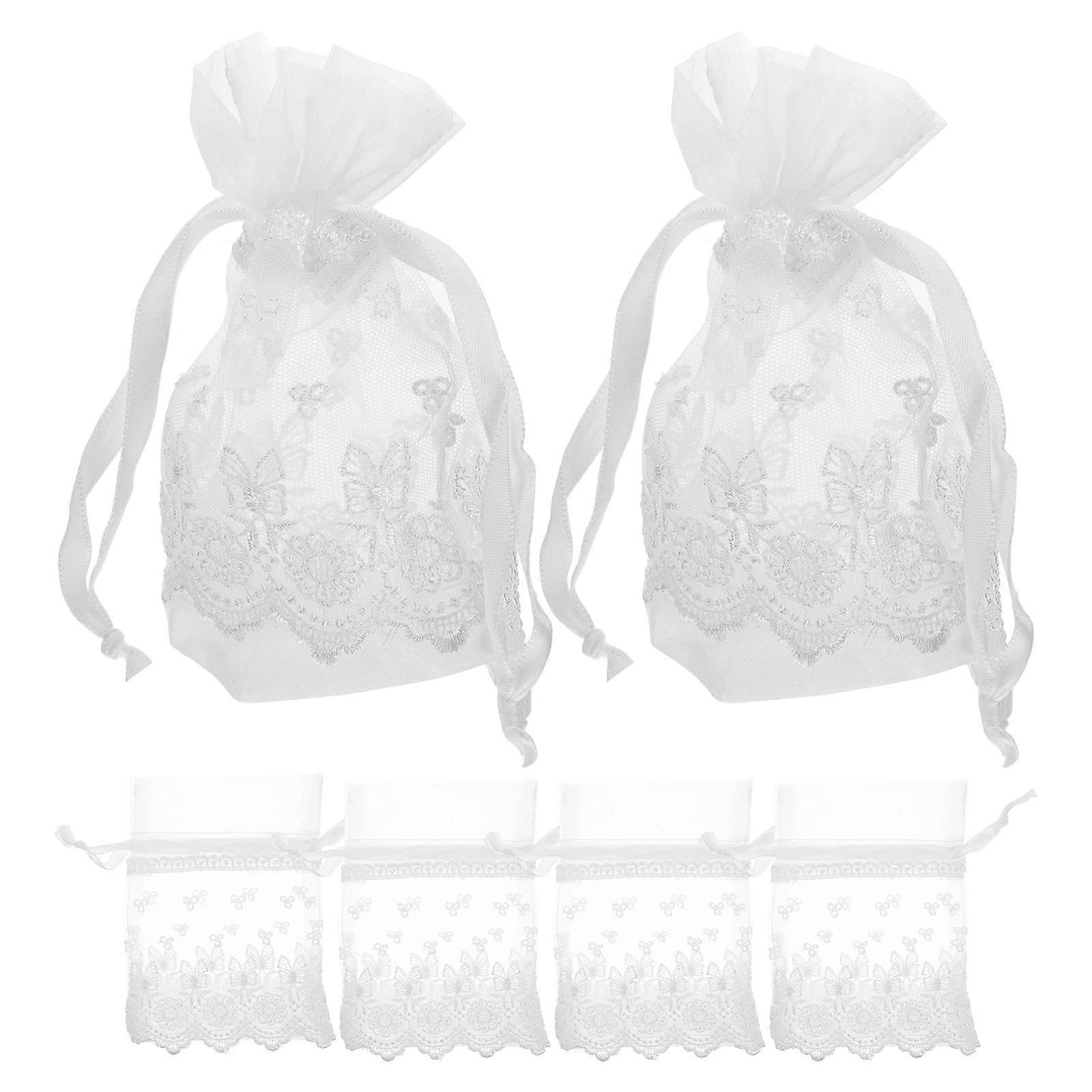 a refined and professional product description based on your input:
**6pcs White Drawstring Sachet Bags Small Sheer Mesh Pouches with Embroidered