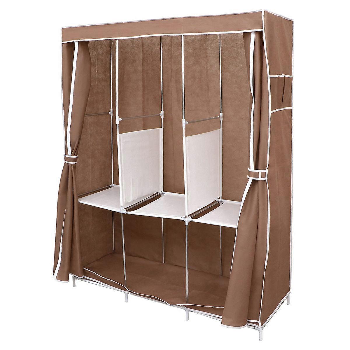 Non-Woven Fabric Closet Practical Clothes Closet Coffee Color Rectangular Shape Moisture-Proof 1Set