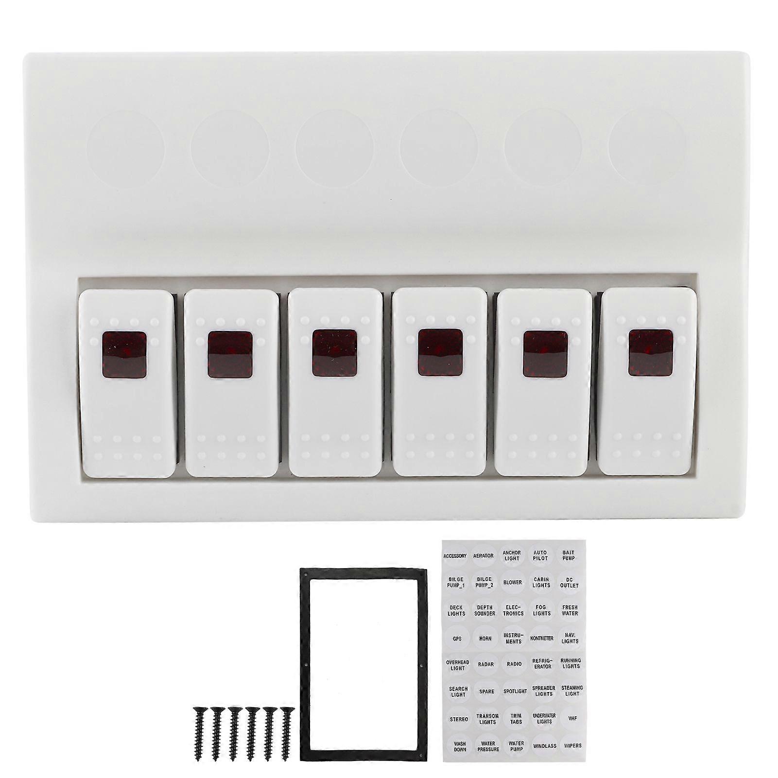 6 Gang Rocker Switch Panel Circuit Breaker with LED Indicator for Marine Boat Yacht Car RV