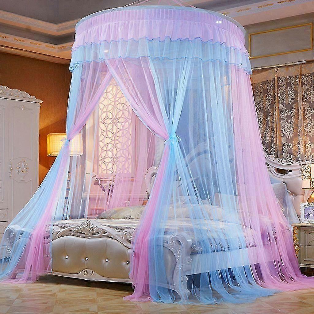 Ceiling Mounted Bed Canopy Mosquito Net Double Bed e Installation Home Dome Foldable Bed Canopy with Hooks, Pink&Blue