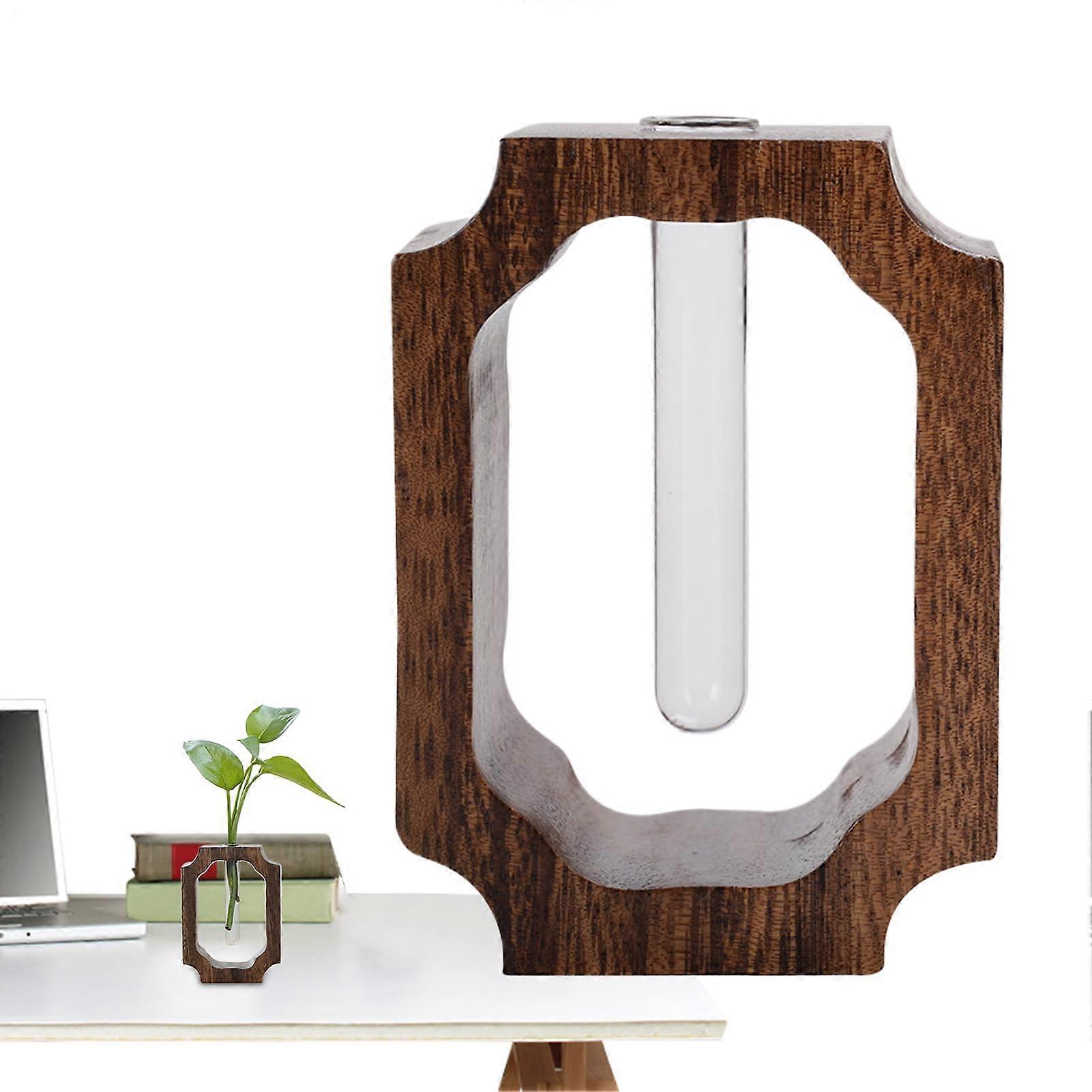 Test Tube Vases Flowers, Wood Frame Holder, Clear Glass Hydroponic Display