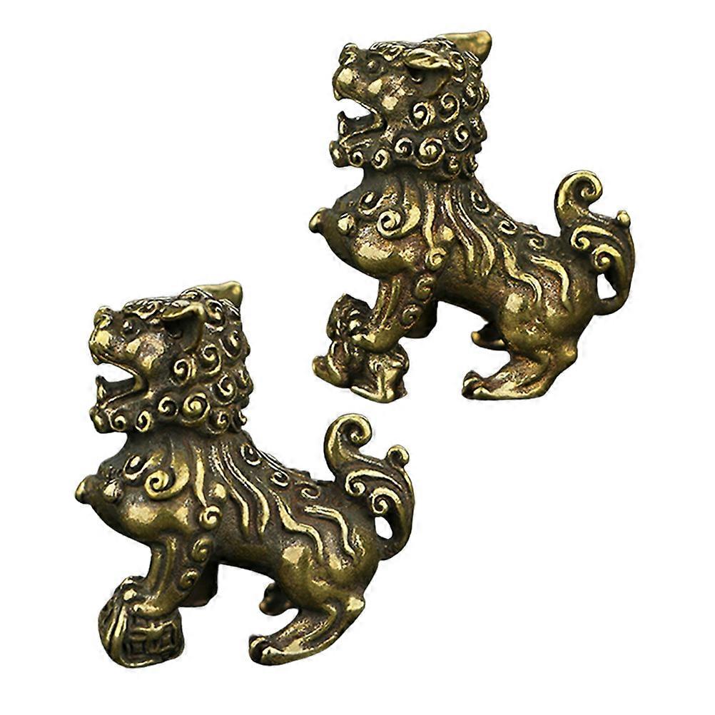 Lion Figurine Decor Chinese Traditional Lion Feng Shui Lion Statue Decor Coffee Color Craftsmanship Misfortune Resistance 1 Pair