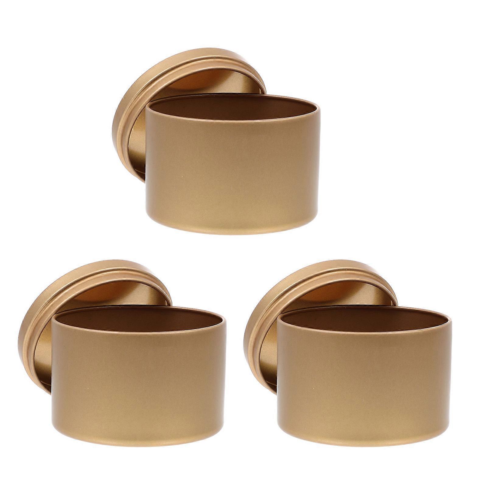 Small Metal Container Iron Candle Holders Simple Design Party Decorations 8X8Cm Golden 3Pcs