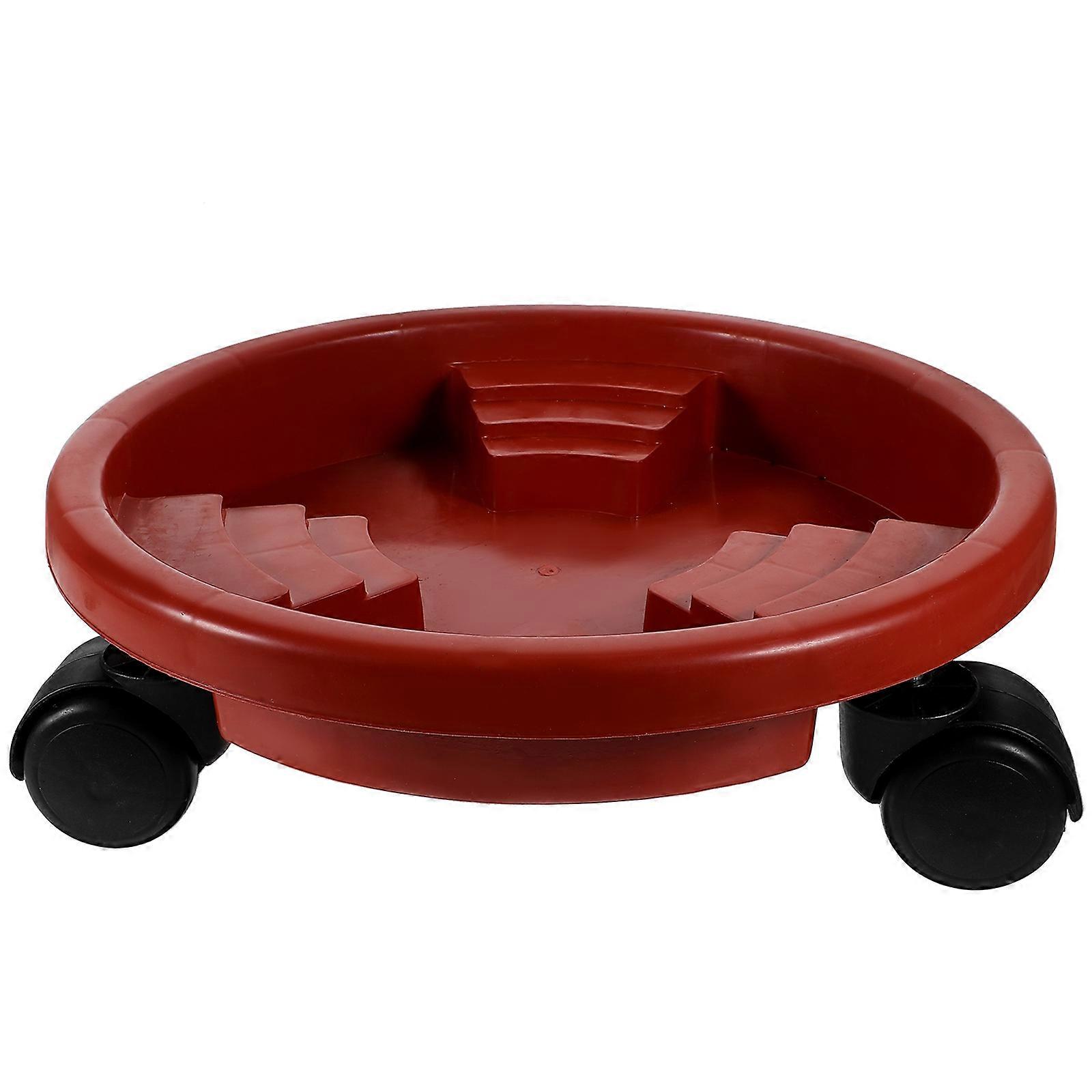 Round Resin Plant Stand Movable Stand with 360 universal Rotating Casters Non slip Thicken Flower Pot Base Tray Saucer for Indoor Outdoor(Brown Red)