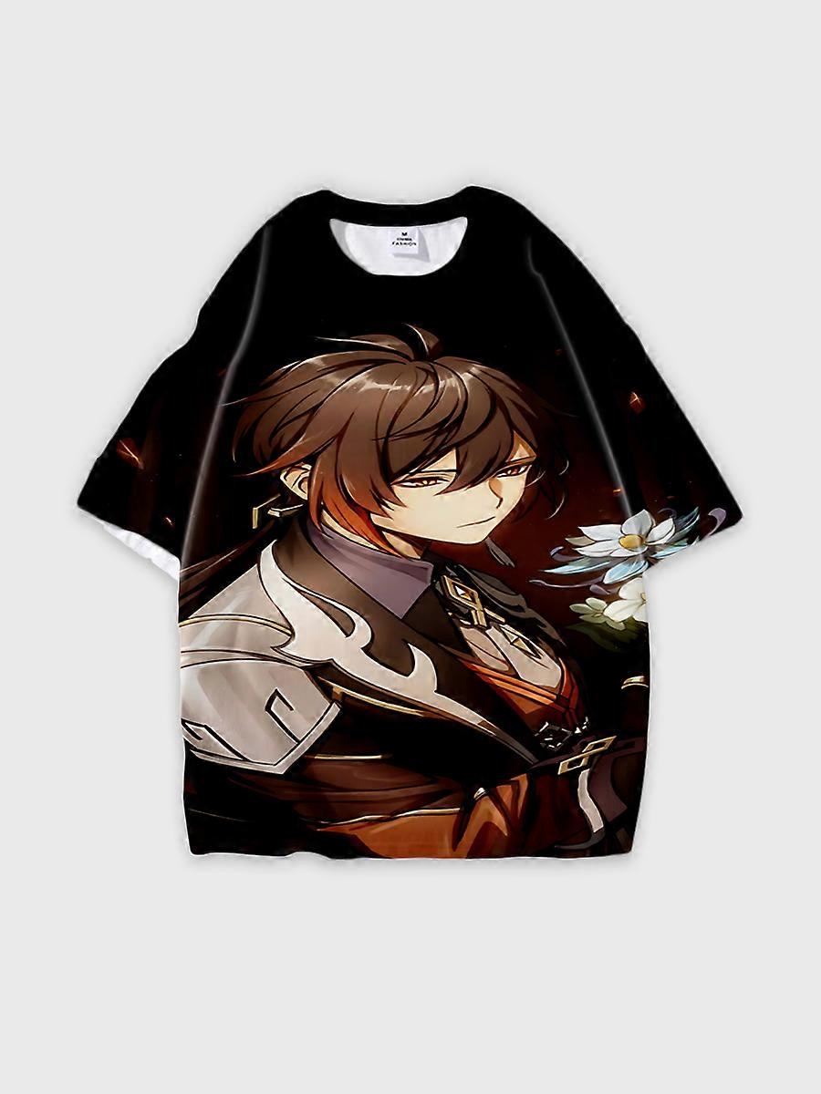 T-shirt round neck Role Pattern loose short sleeve D252