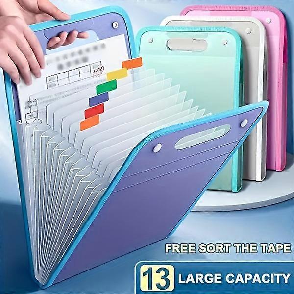 A4 File Folder with Handle - Expandable File Organizer with 13 Pockets and Waterproof