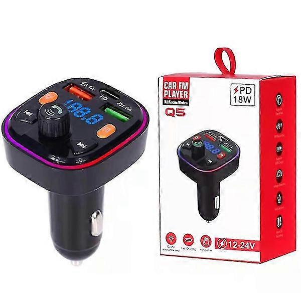 Bluetooth 5.0 Car Wireless FM Transmitter Adapter 2usb Pd Charger Handsfree ZD.16 Q5