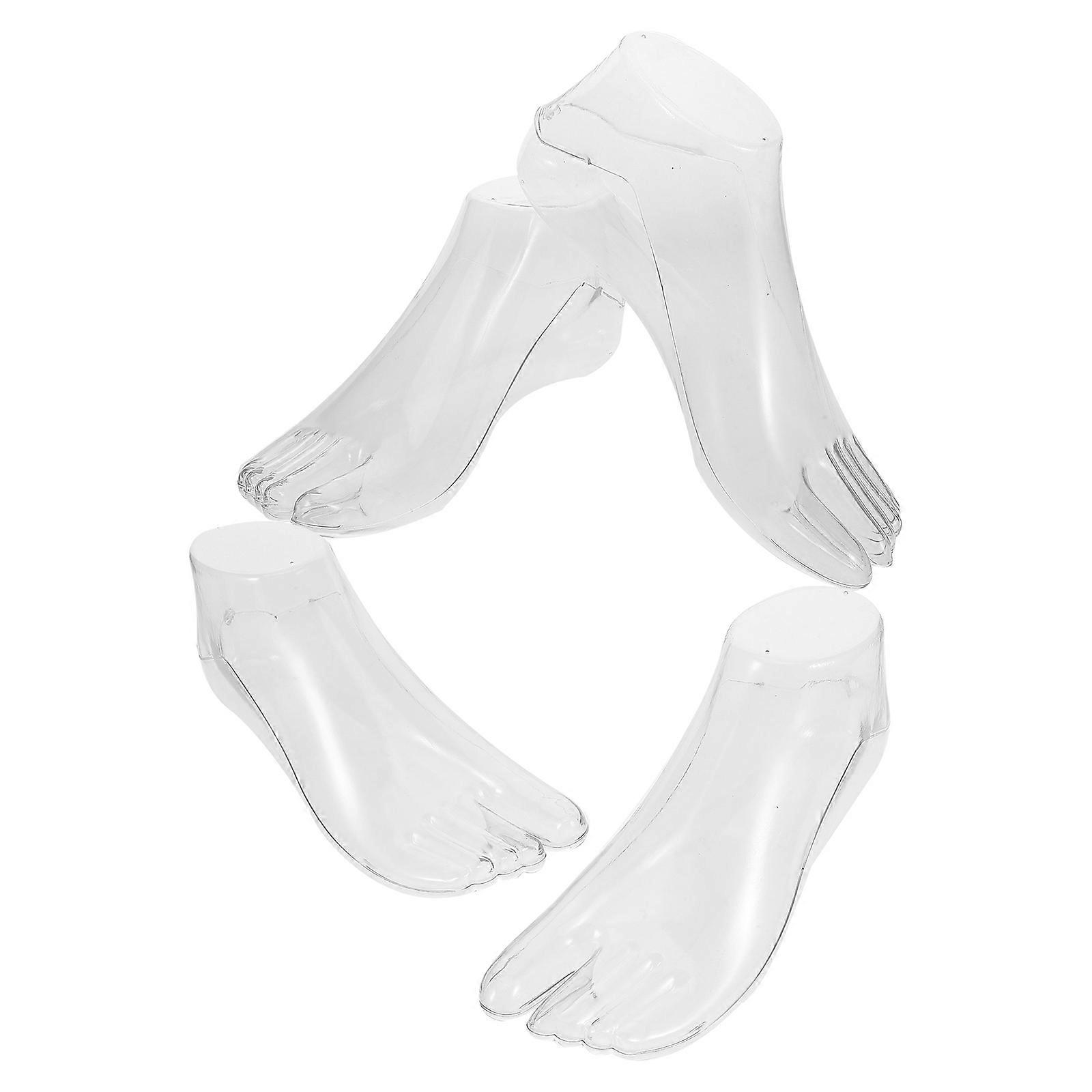 2 Pairs Transparent Adult Foot Display Models for Sock and Shoe Retail Presentation, Mannequin Feet for Store Displays