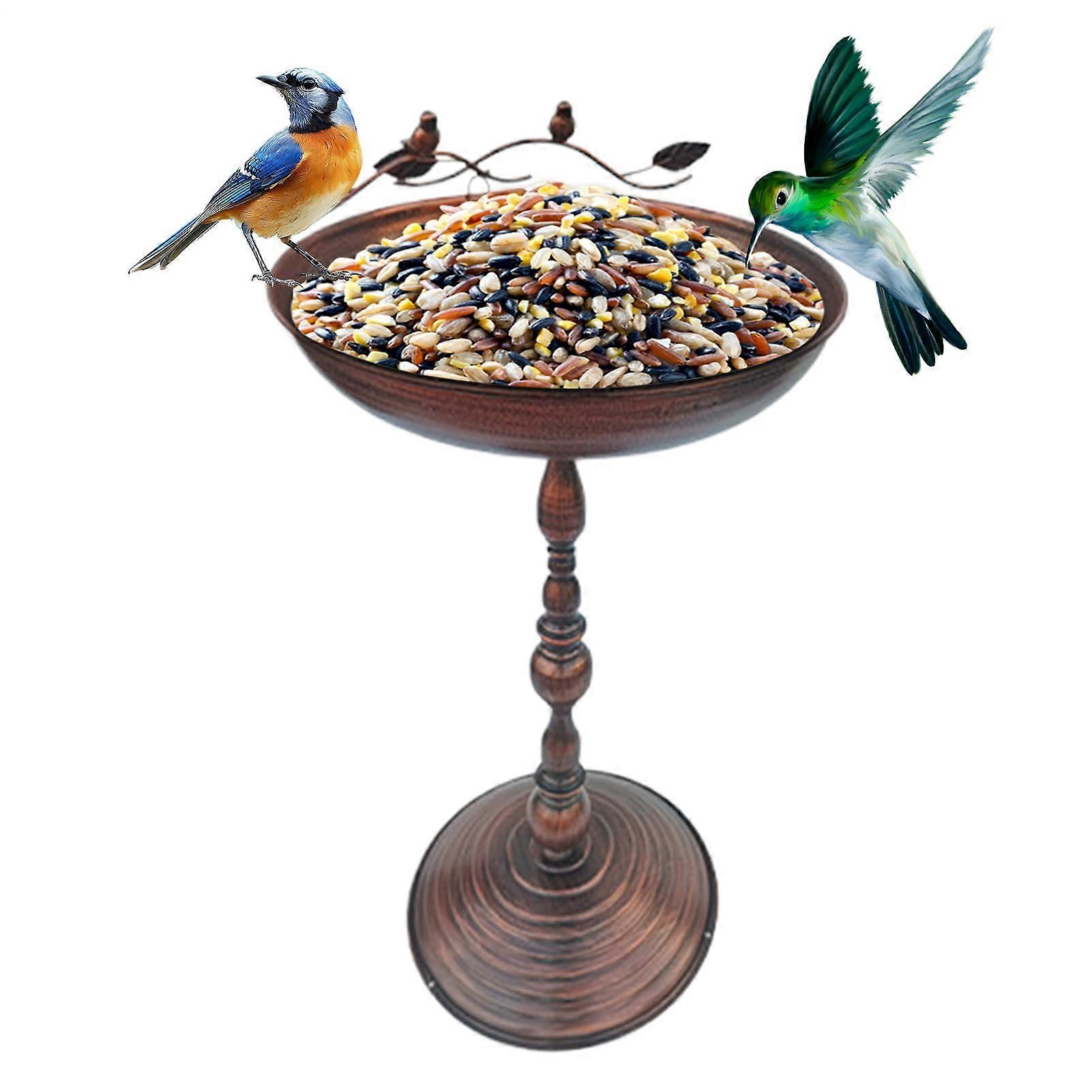 Bird Bath, Outdoor Iron Art Feeder Bowl with Attached Water Bowl, Bronze Color for Hummingbirds and Parakeets