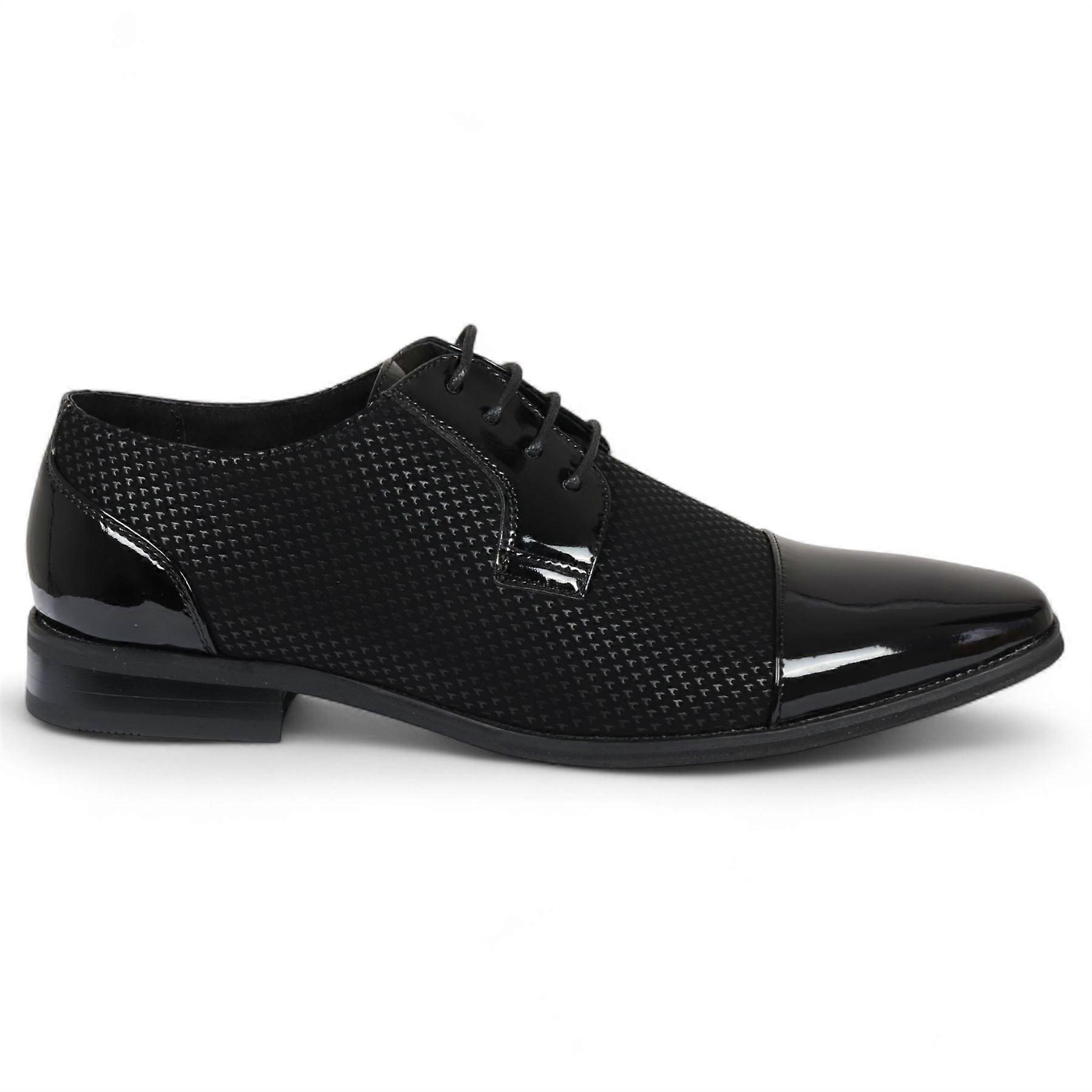 Men's Black Leather Oxford Derby Shoes Formal Lace-Up Smart Classic Style