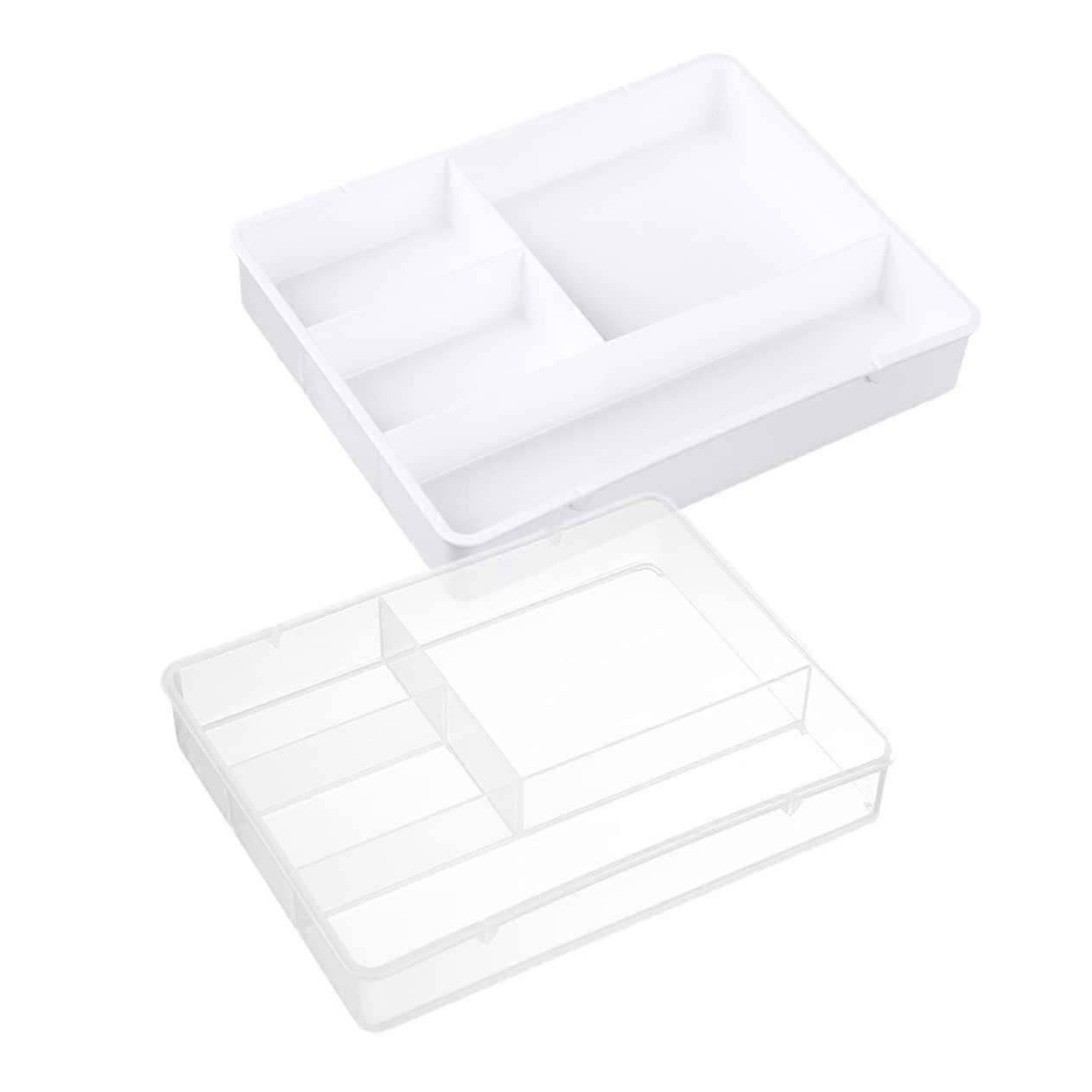 2 Pieces Multifunctional Storage Box Organizer for Drawer, Suitable for Cosmetics, Office Supplies, and White Transparent