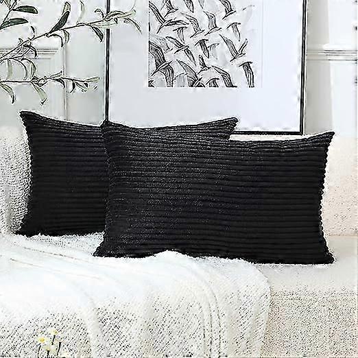 2 Pcs Corduroy Soft Throw Pillow Covers Rectangle Striped Cushion Covers Pillowcase For Home, 12x20 Inch/30x50 Cm