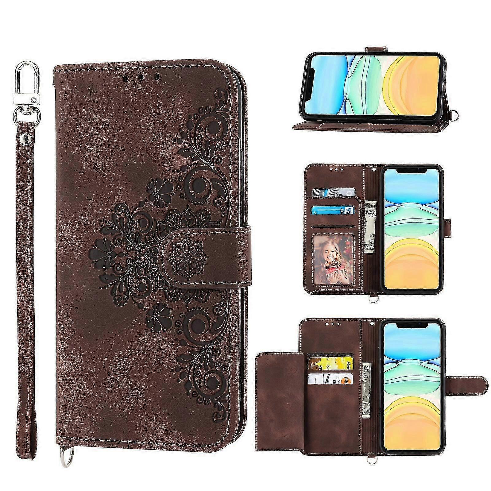 For iPhone 12 Mini Case, Leather Wallet Flip Case With Strap