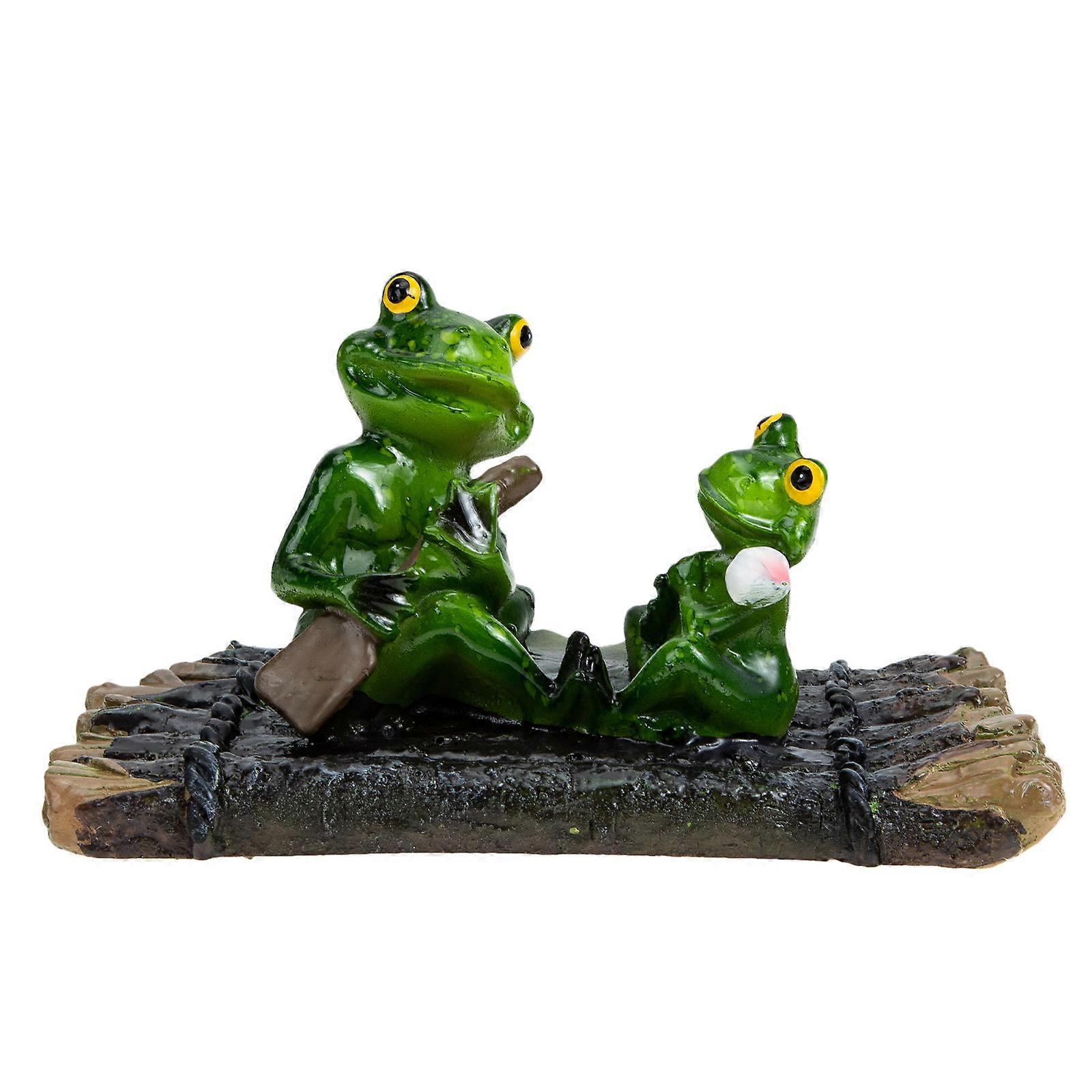 Resin Frogs Ornament Creative Design Yard Decoration Boat Shape Assorted Color 18x11cm 1Pcs