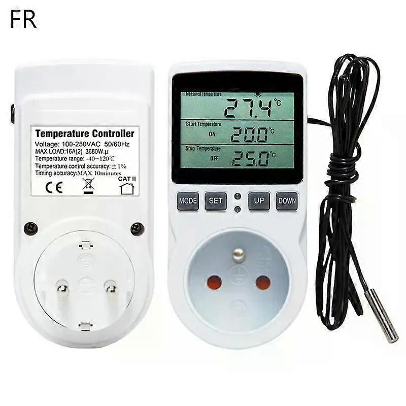 Multifunction Thermostat Digital Temperature Controller Socket W/ Timer Switch Sensor Probe Heating Cooling 16A D20 21