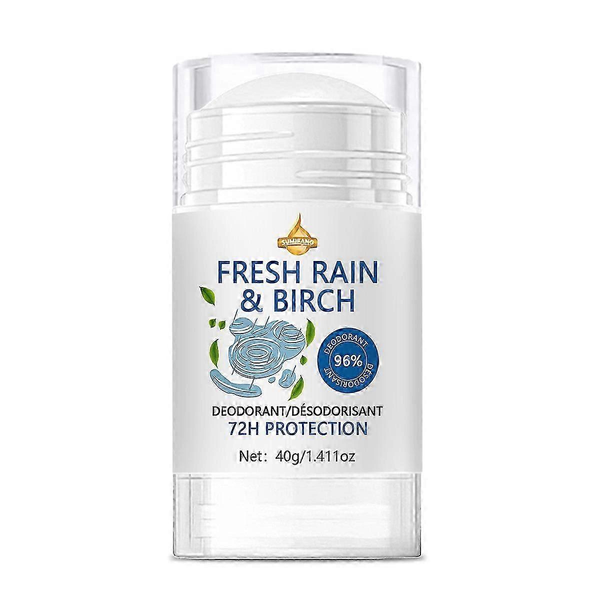 مزيل عرق نباتي خال من الألومنيوم Fresh Rain & Birch مع حماية من الرائحة على مدار 24 ساعة ، للنساء والرجال ، مكونات طبيعية ، خالية من القسوة