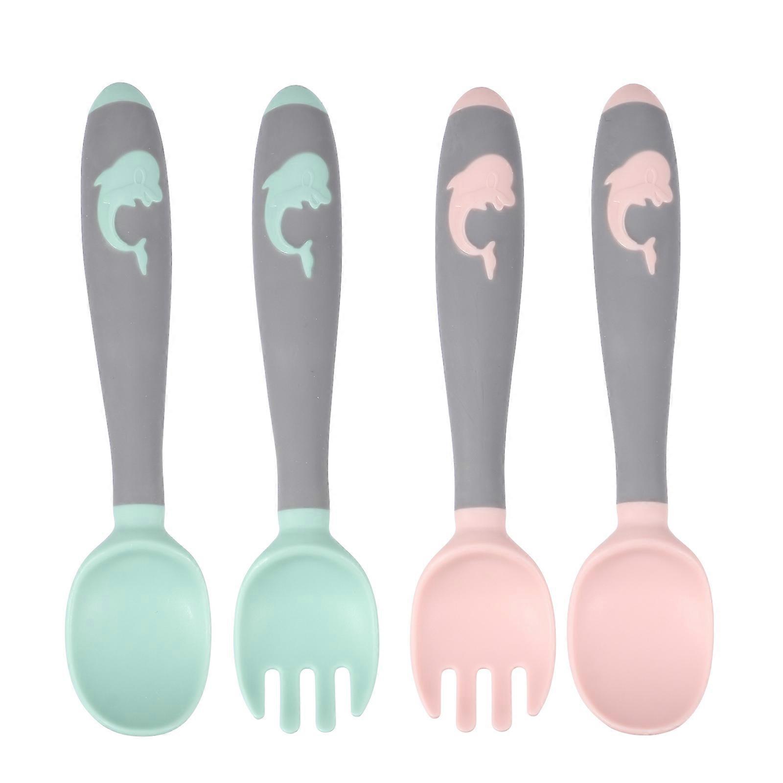 Kids Learning And Fork Tableware Ergonomic Design For Baby Easy To Clean Anti-Skid 2 Sets Durable