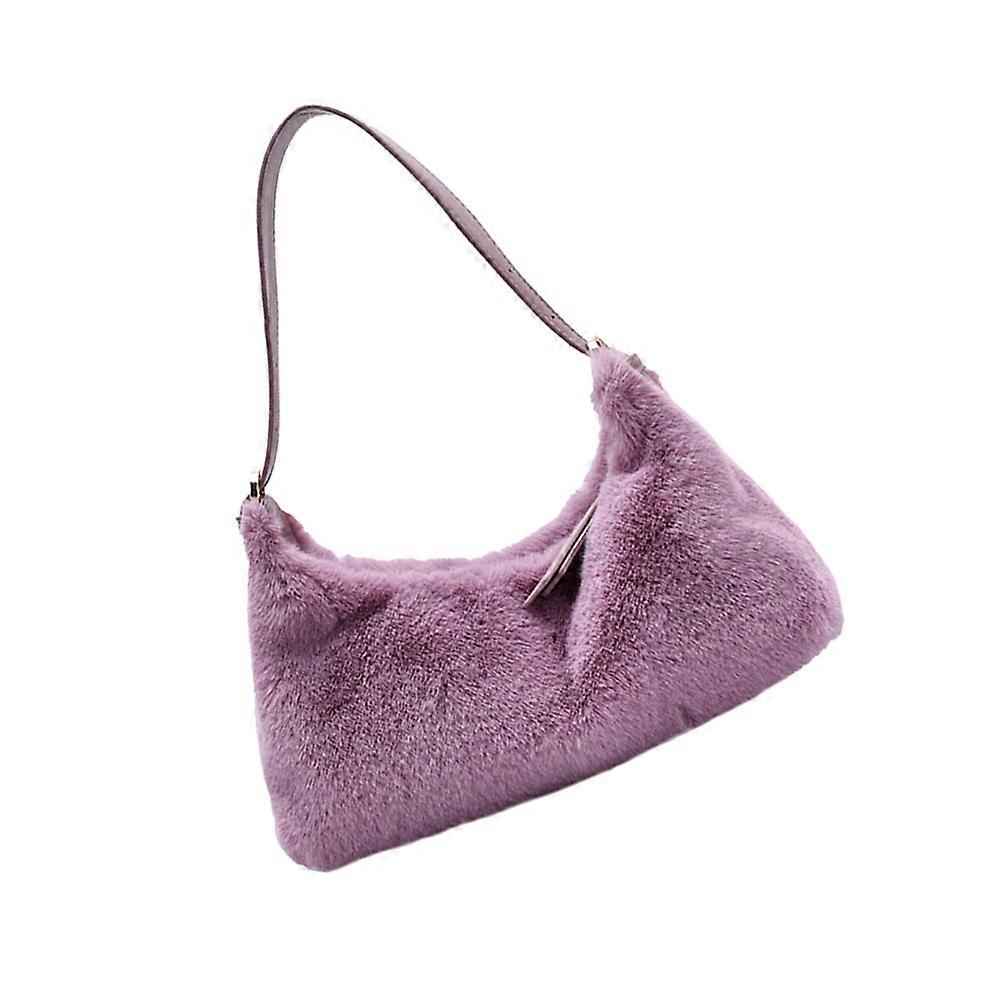 Plush Women's Shoulder Bag, Fashionable Crossbody Handbag with Zipper, Durable PU Material, Casual Warm Design for Daily Use, Fits Phones and Wallets