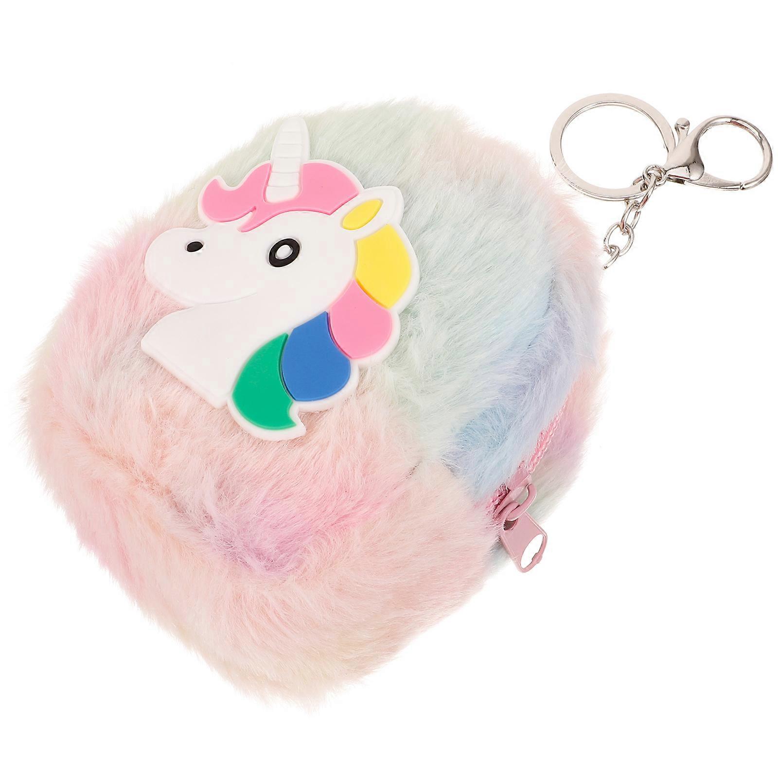 Unique Unicorn Shape Keychain Wallet For Women Everyday Use Plush Coin Holder Pouch Multi Color Zipper Wallet 1Pcs