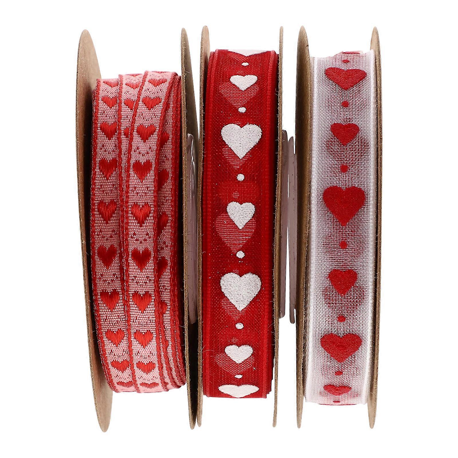 Polyester Wrapping Ribbons Suitable For Valentine's Day And Weddings 10m X 1cm Heart Design 4 Rolls