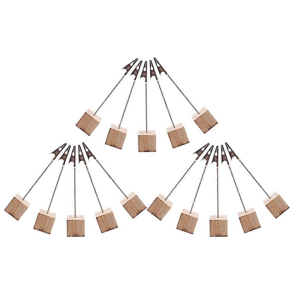 15pcs Vintage Wooden Base Card Holder Photo Clip Photo Stand Menu Memo Clips Wedding Table Picture Stands Place Card Holders