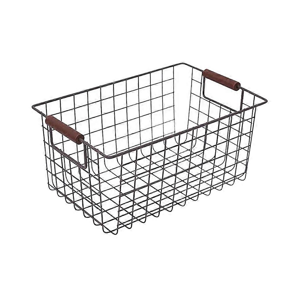 Retro Wrought Iron Storage Basket for Books and Sundries with Handles Easy to Carry Black 7.5x4.5x8.5 Inches