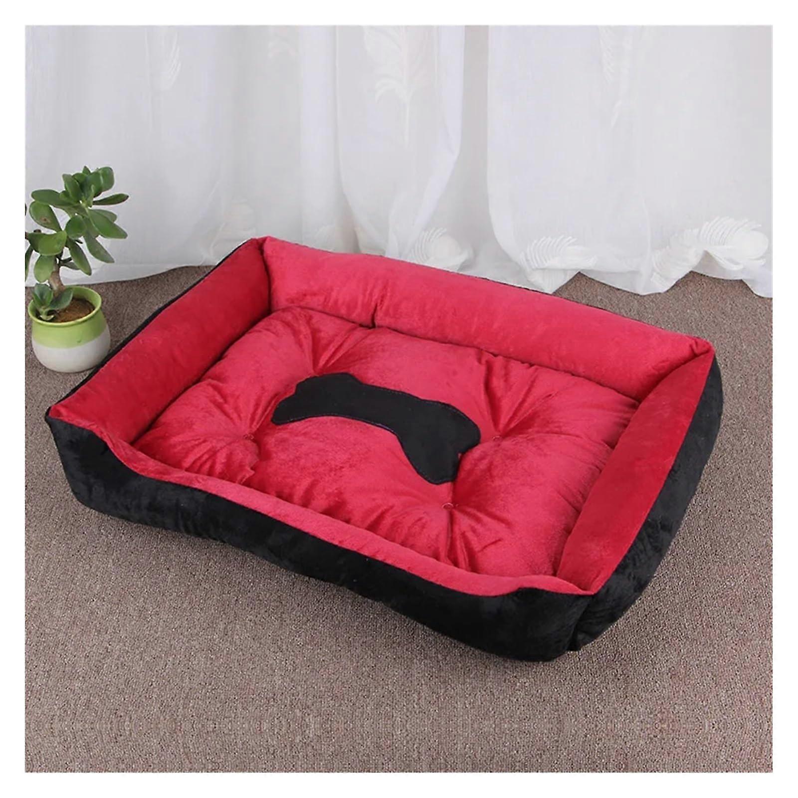 Warm, square pet nest, biteresistant dog sofa bed, mat, nonslip, soft pet cat bed, red black, XS50x38cm