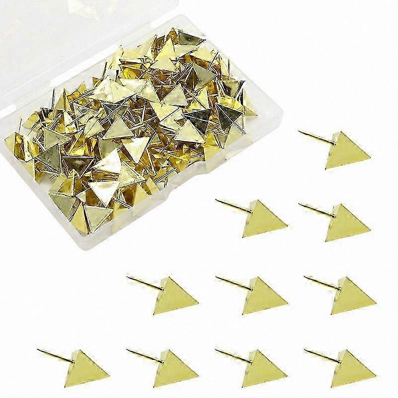 Alfinetes de Empurrar Triângulo Dourado, Pacote com 100 Tachas Decorativas de Ponta de Aço para Quadro Negro (Comprimento Total de 22mm)
