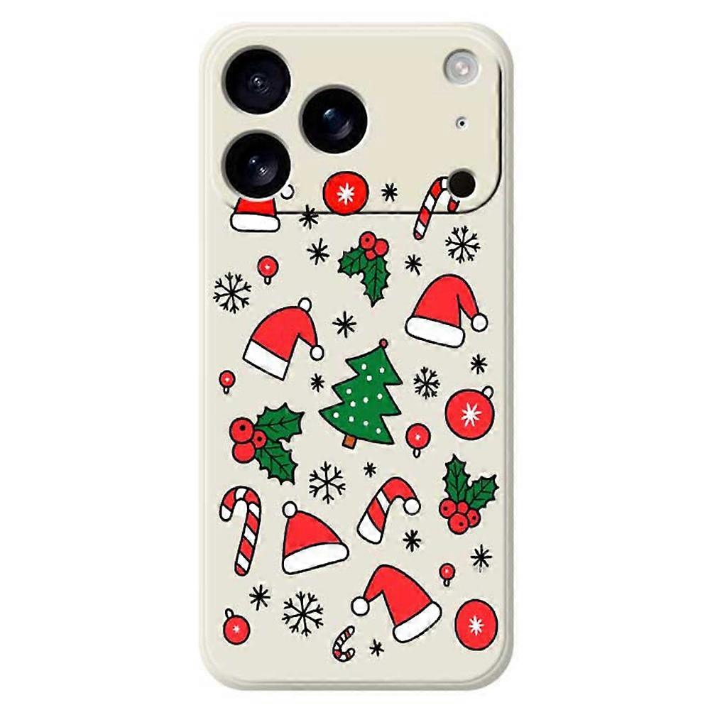 Compatible For iPhone 17 Pro Max Case Santa Hats and Canes Pattern Printing Straight Edge TPU Phone Back Cover