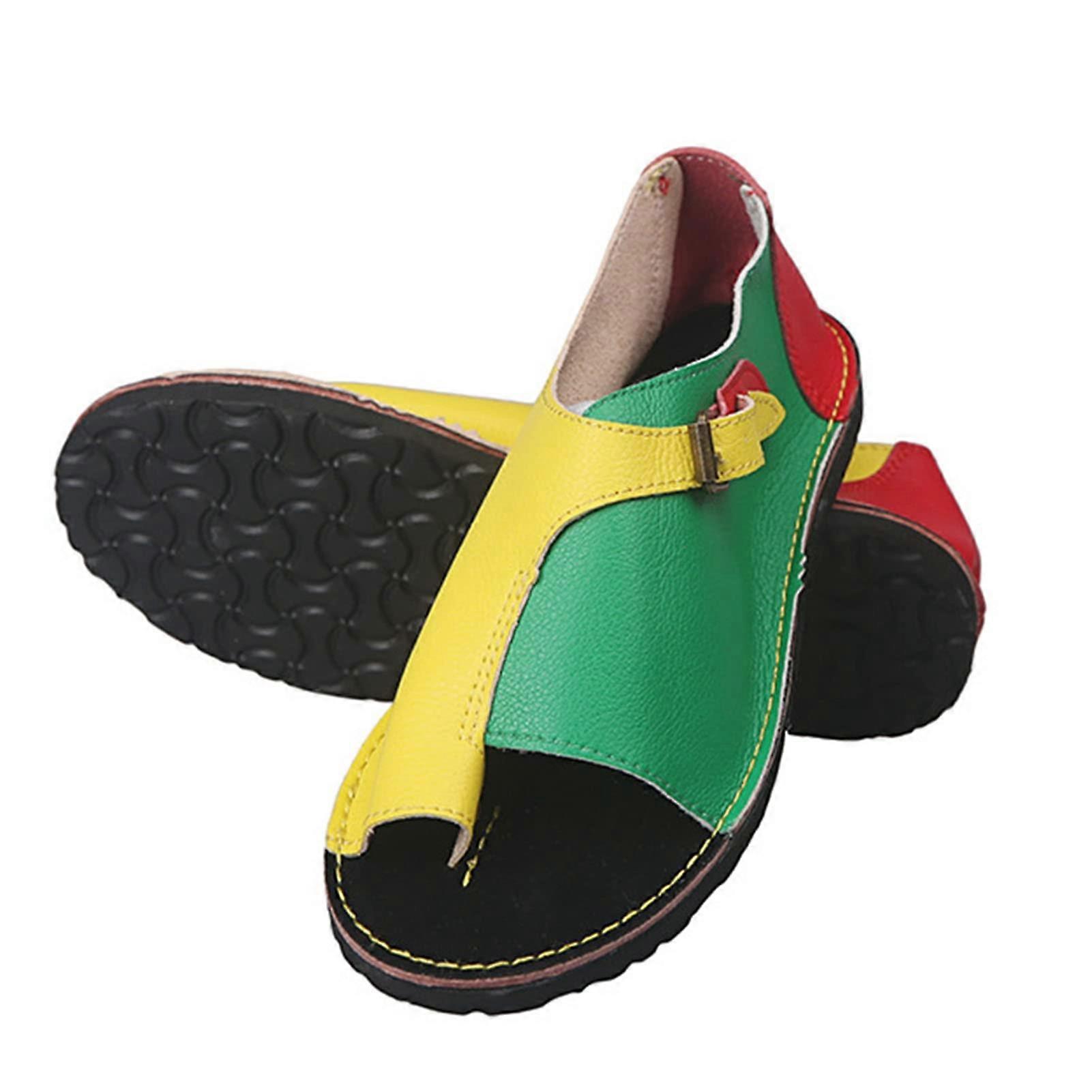 Bunion Corrector Sandals for Women, Hallux Valgus Support, Size 4 Yellow-Green, Foot Pain Relief Sandals