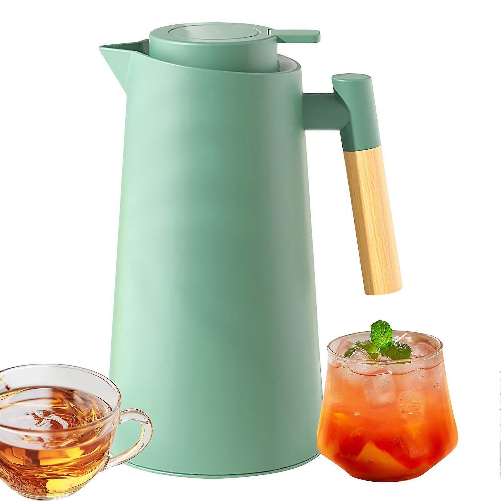 Insulated Carafe 1000ml Hot Water Container with Glass Liner,LeakProof Container, Tea Jug, Beverage Dispenser for Kitchen Travel Camping Lake Green