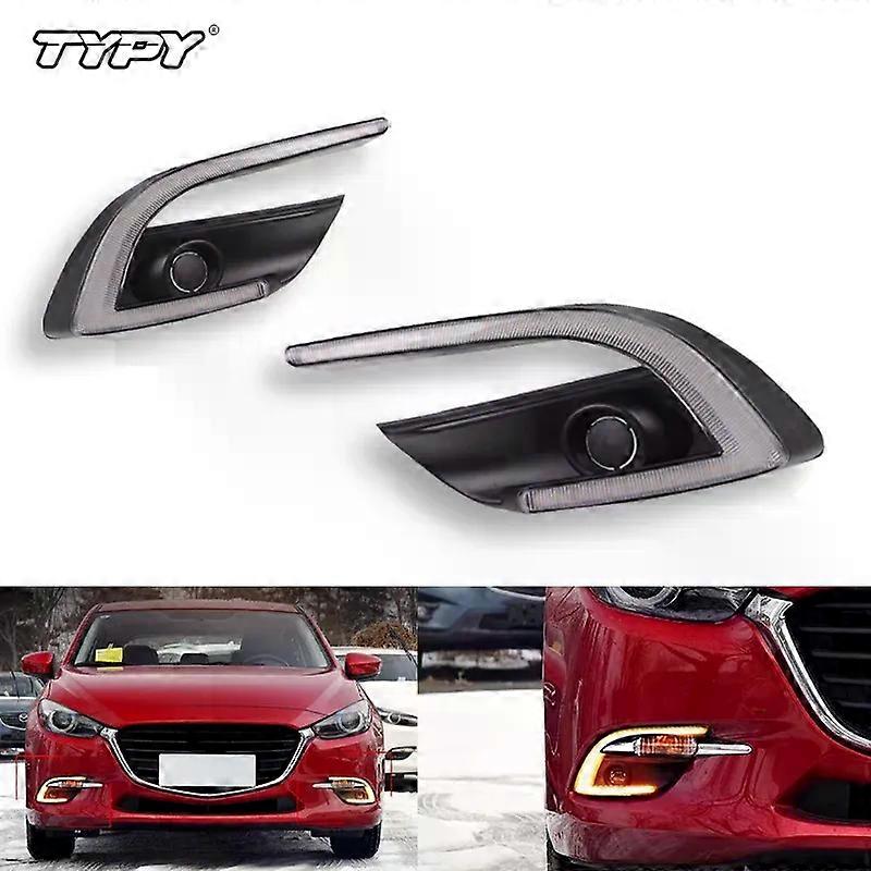 Apply 2PCS/Set Car Driving ABS DRL with yellow turn signal Daytime Running Light fog lamp Relay Daylight For Mazda 3 Axela 2017 2018