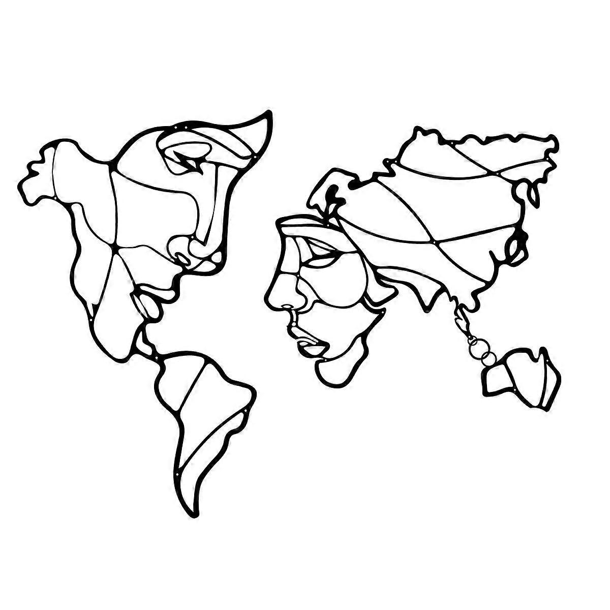 Decorazione in Metallo Mappa Mondo 9, Nero, Metallo, 28x1,5x45 cm