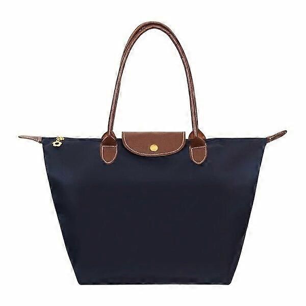 Ladies' tote bag, foldable nylon material, large capacity navy blue