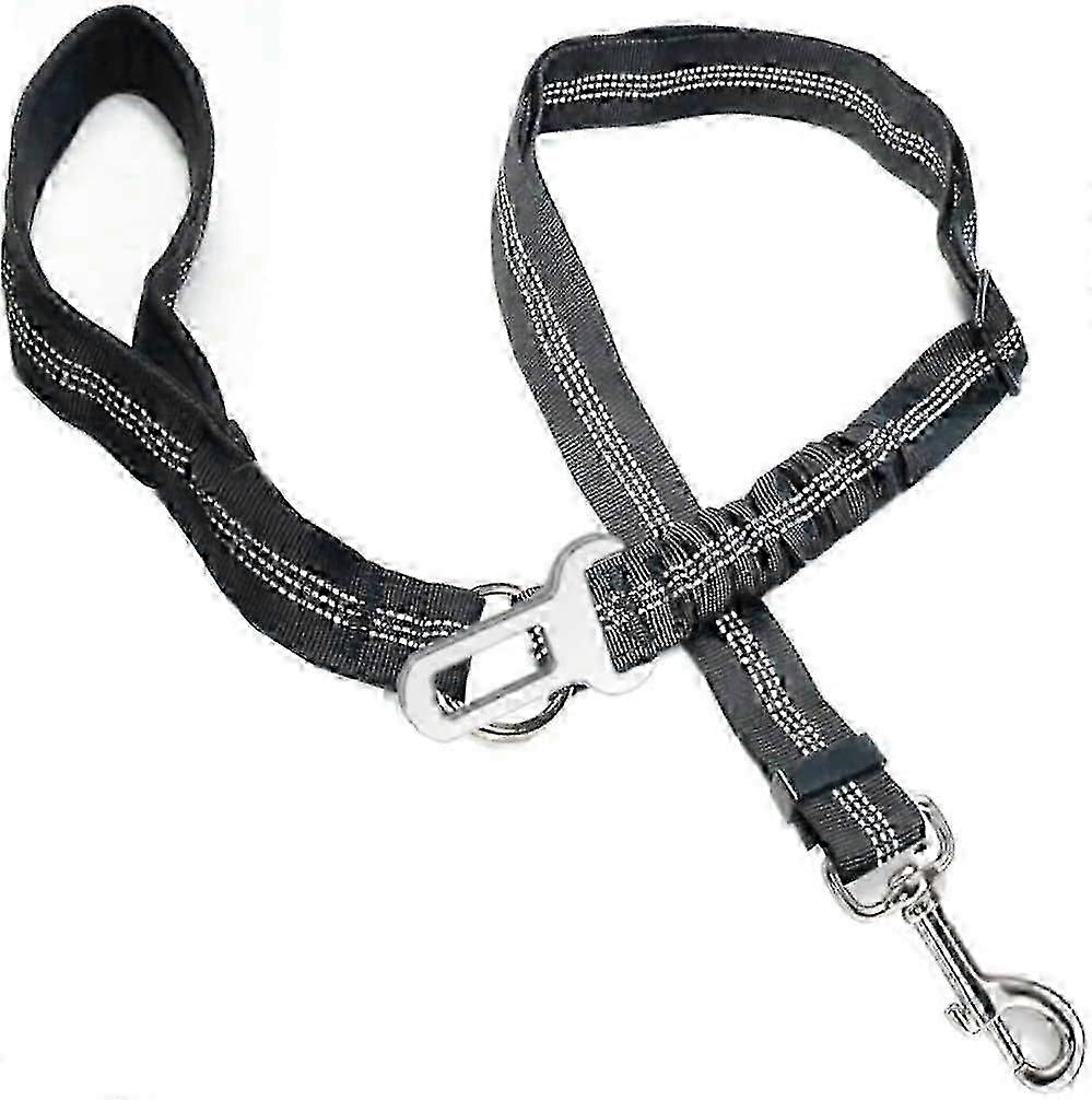 Extra Long Dog Seat Belt for Car with Reflective and Adjustable Heavy Duty Nylon Strap and Anti-shock Elastic Bungee (Black)