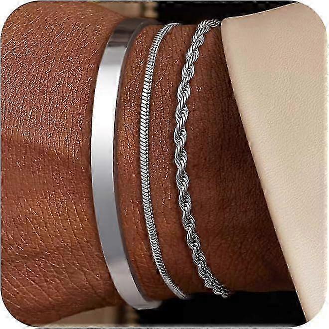 3 Pcs Chain Braclet for Men, Dainty Stackable Sterling Silver Brace...