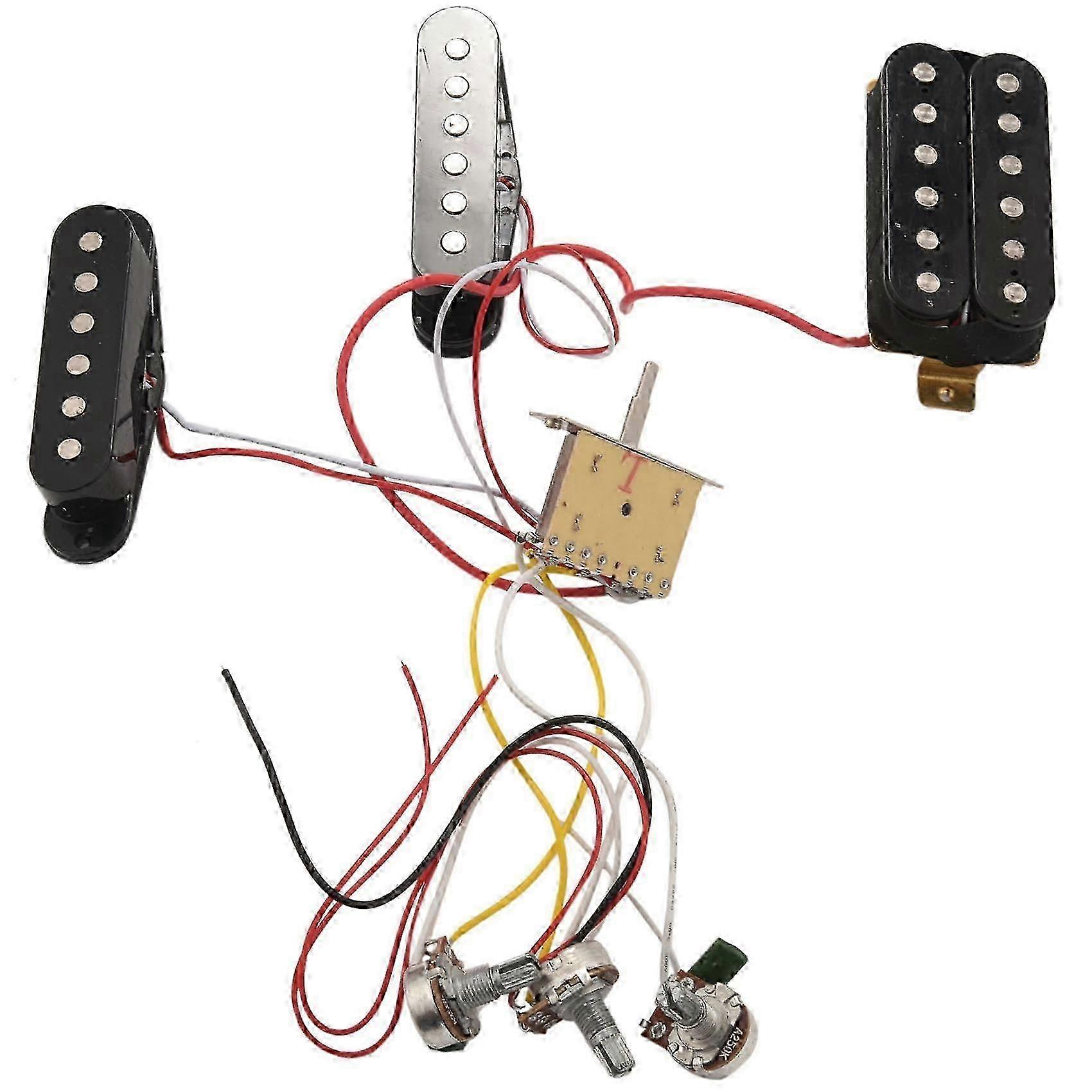 Electric Guitar Pickup Wiring Harness Prewired 5-Way Switch 2T1V Control SSH Pickup for Black