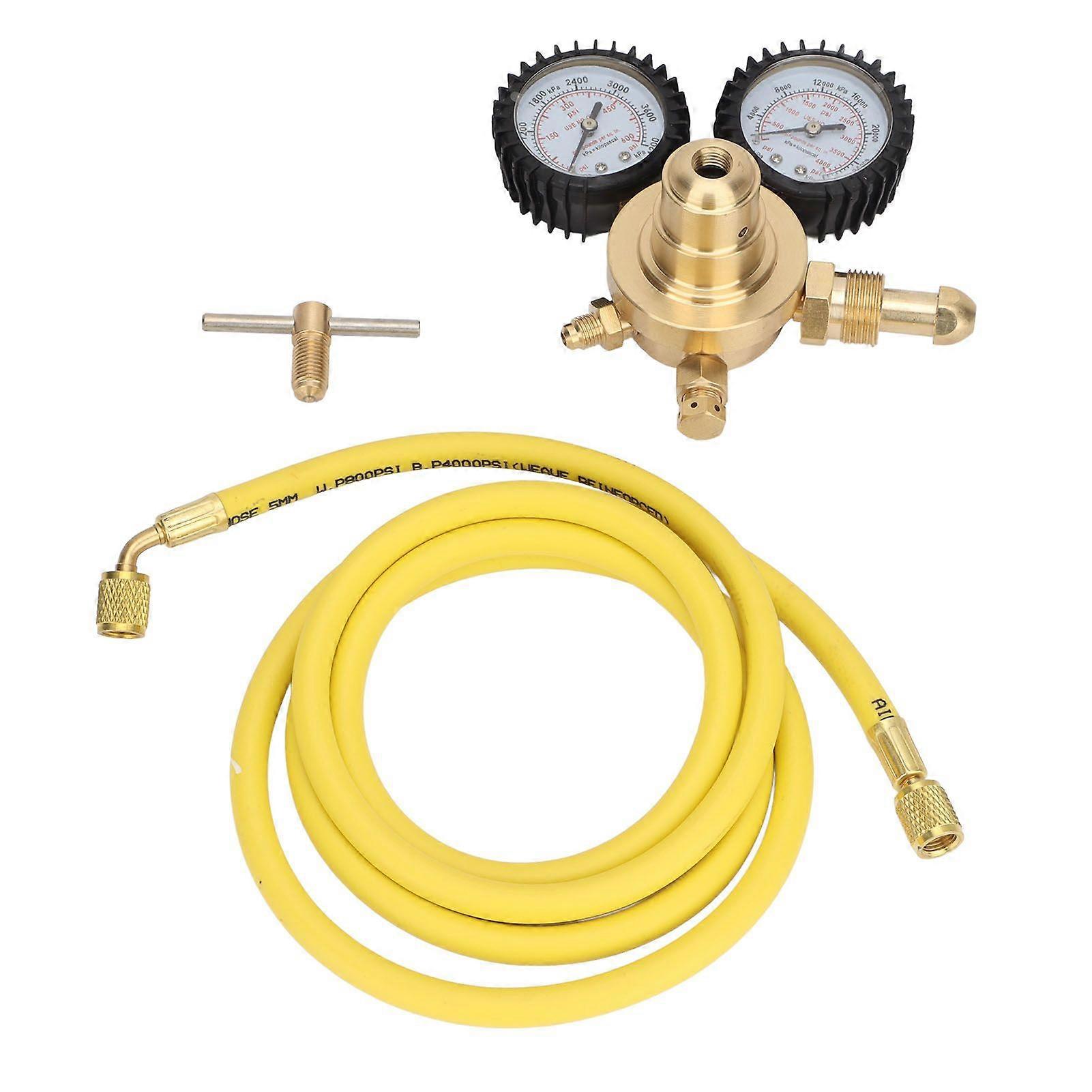 Nitrogen Pressure Gauge Regulator Test Kit Brass Inlet Outlet Connection with 200cm Hose
